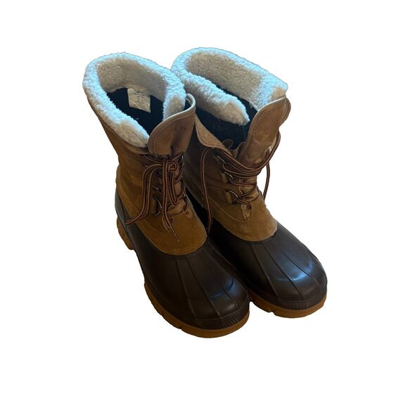 Lands End Expedition Boots Mens 10D Caramel Brown 487501 Suede Snow Mid Calf - Picture 1 of 6